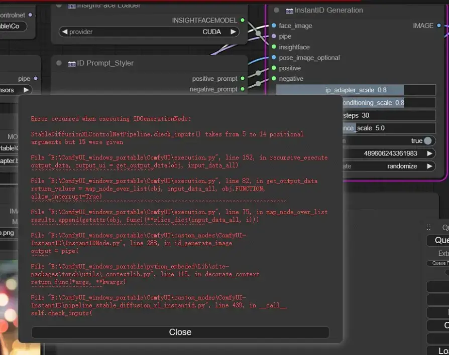 StableDiffusionXLControlNetPipeline.check_inputs() takes from 5 to 14 positional ar guments but 15 were given