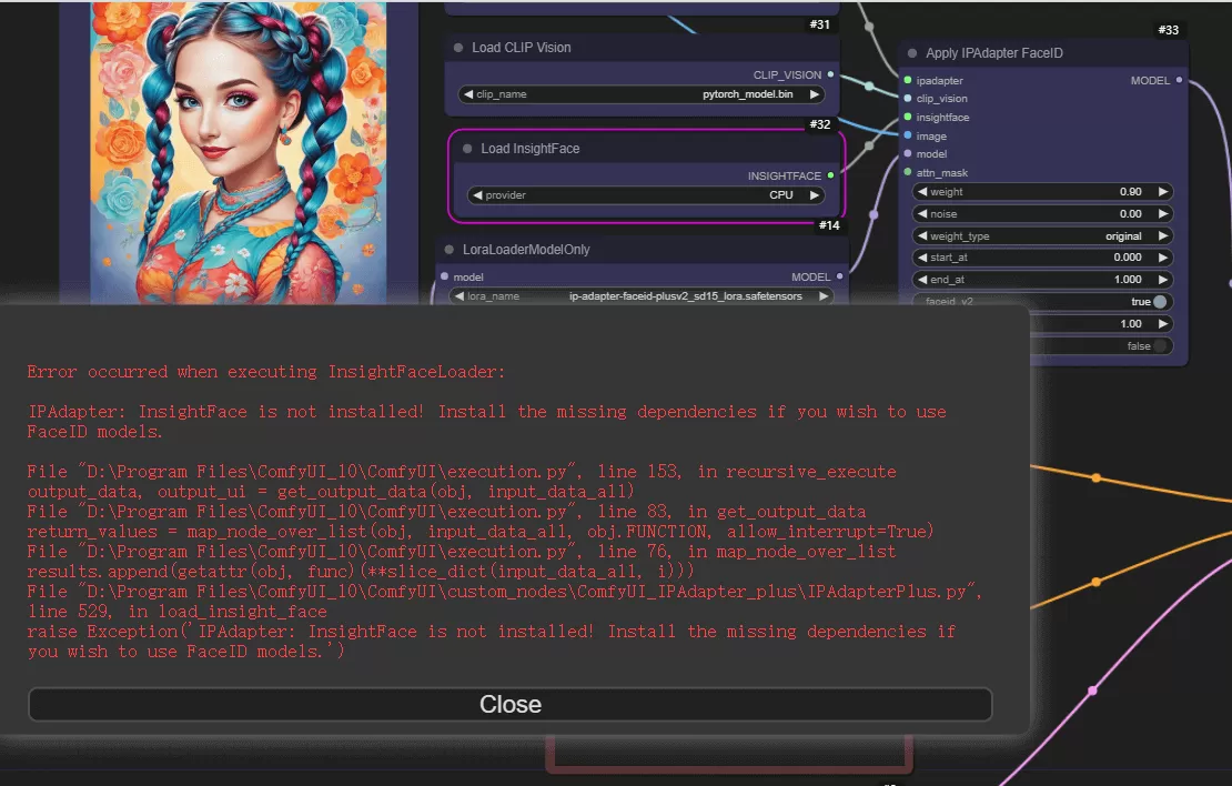 IPAdapter: InsighFace is not installed! Install the missing dependencies if you wish to use FaceID models.